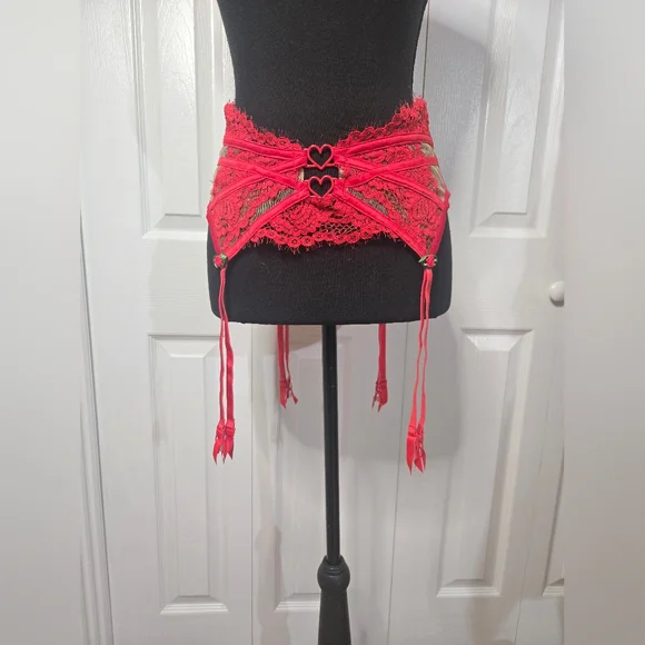 For Love and Lemons Red Lace Roses Garter Lingerie Sexy Valentine's Large Y2K - Picture 2 of 7